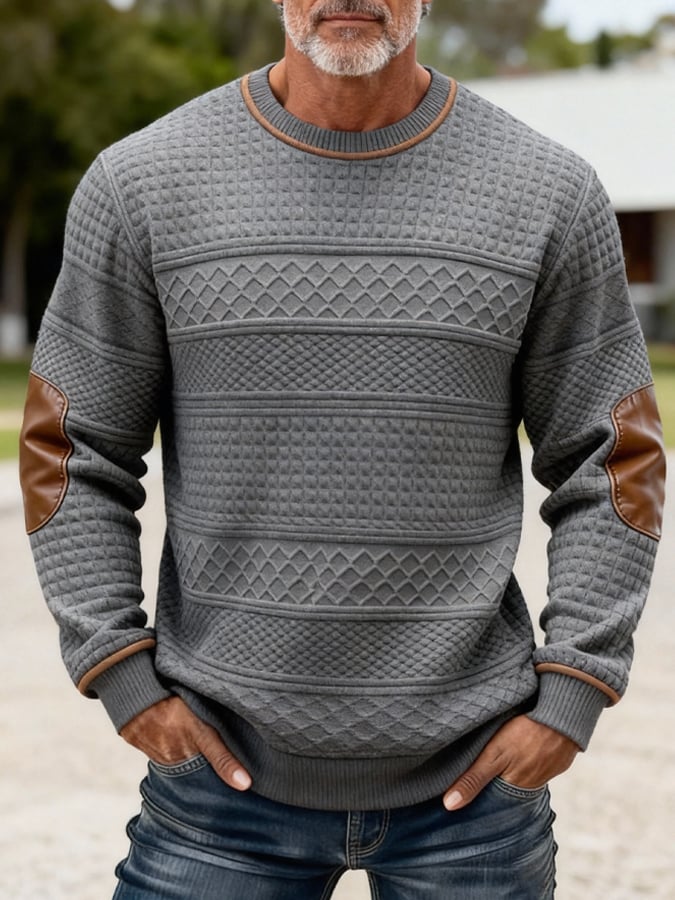 Roth | Retro 3D Textured Fabric Leather Crew Neck Sweatshirt