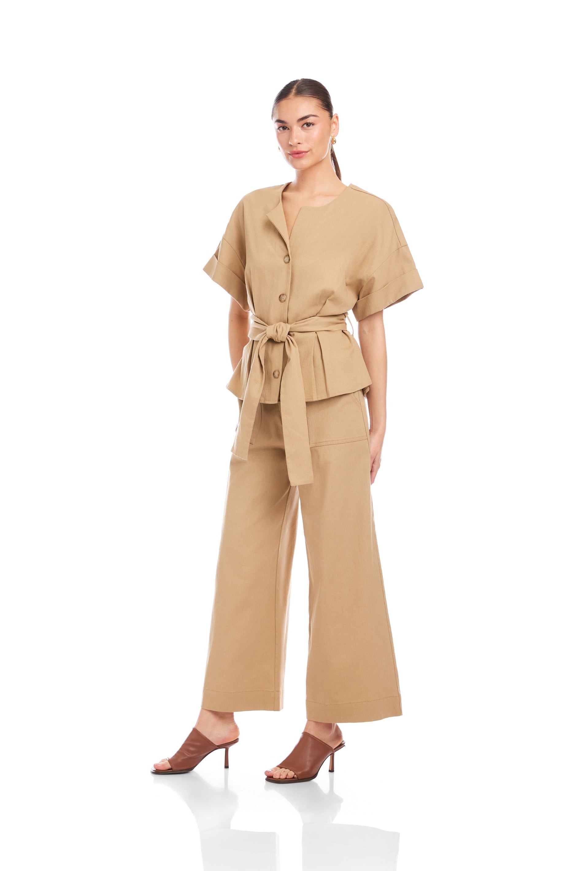 Kai Belted Button-Up Top