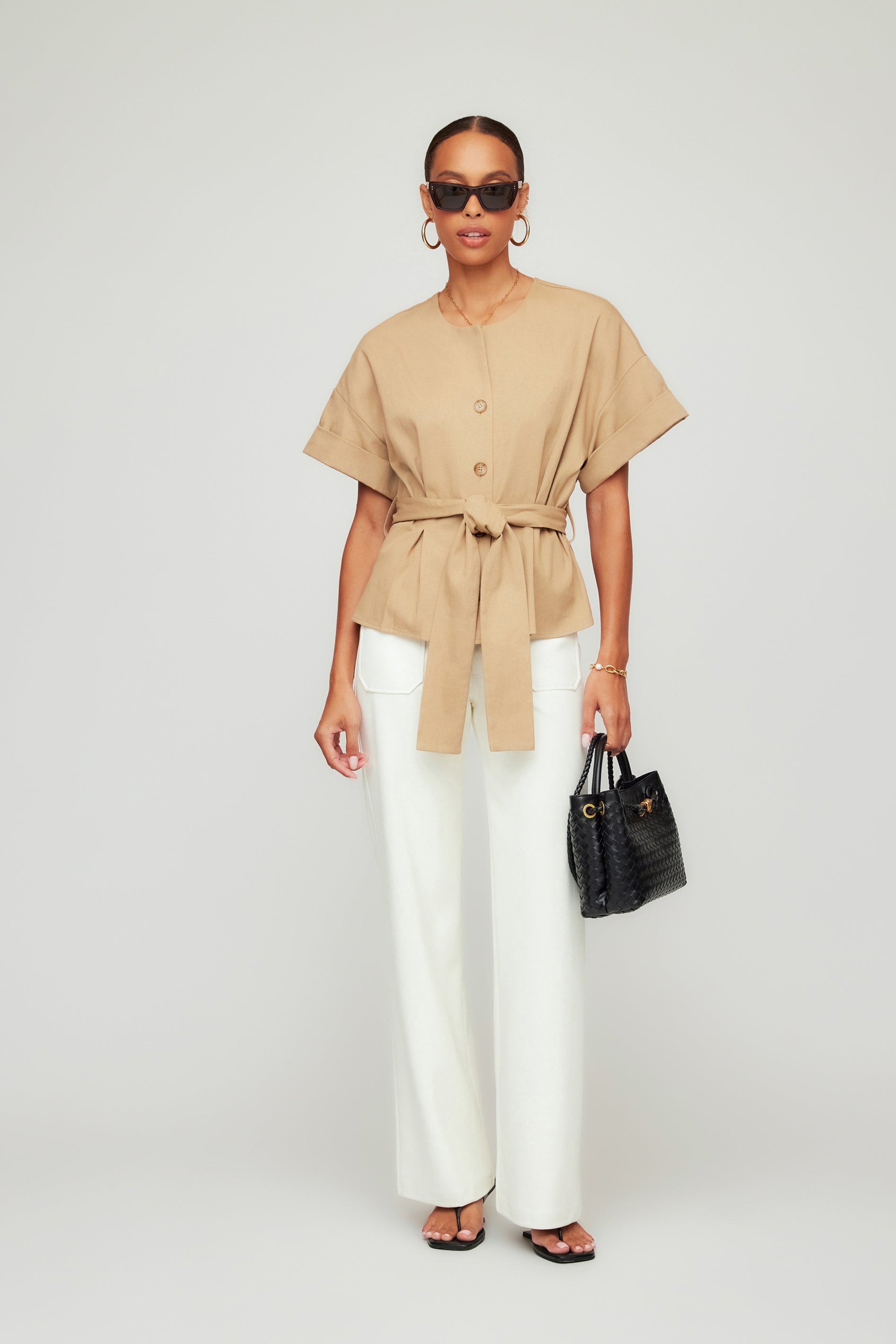 Kai Belted Button-Up Top