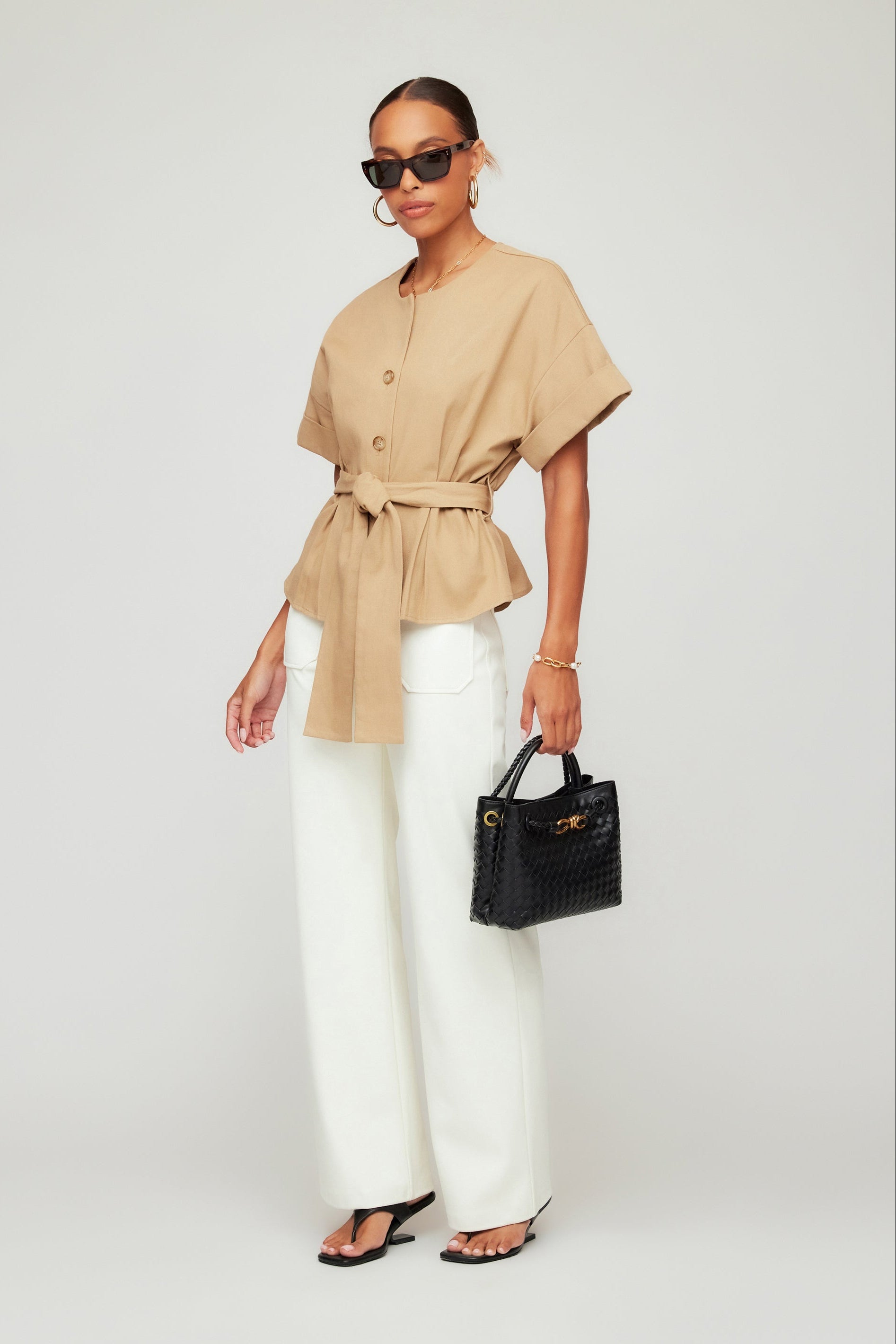 Kai Belted Button-Up Top