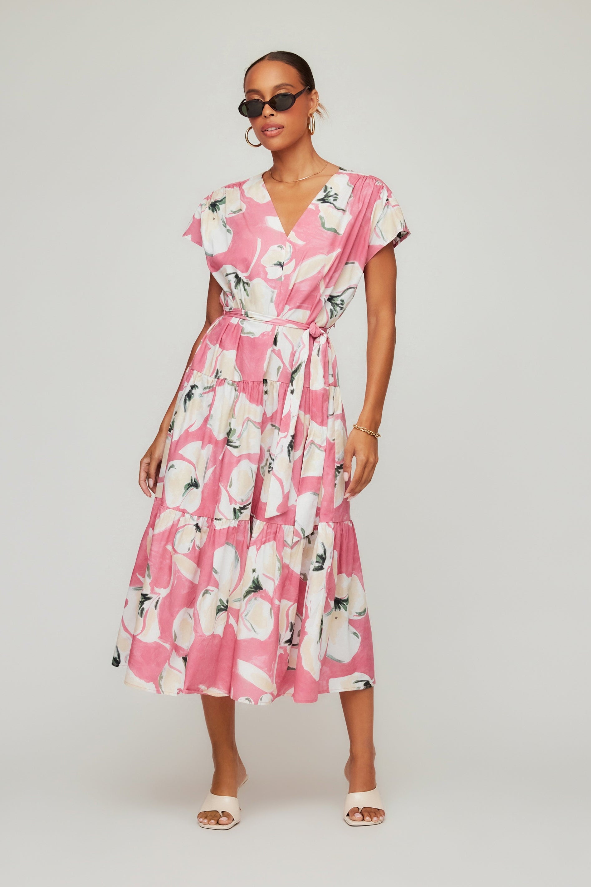 Kristine Tiered Front Slit Midi Dress