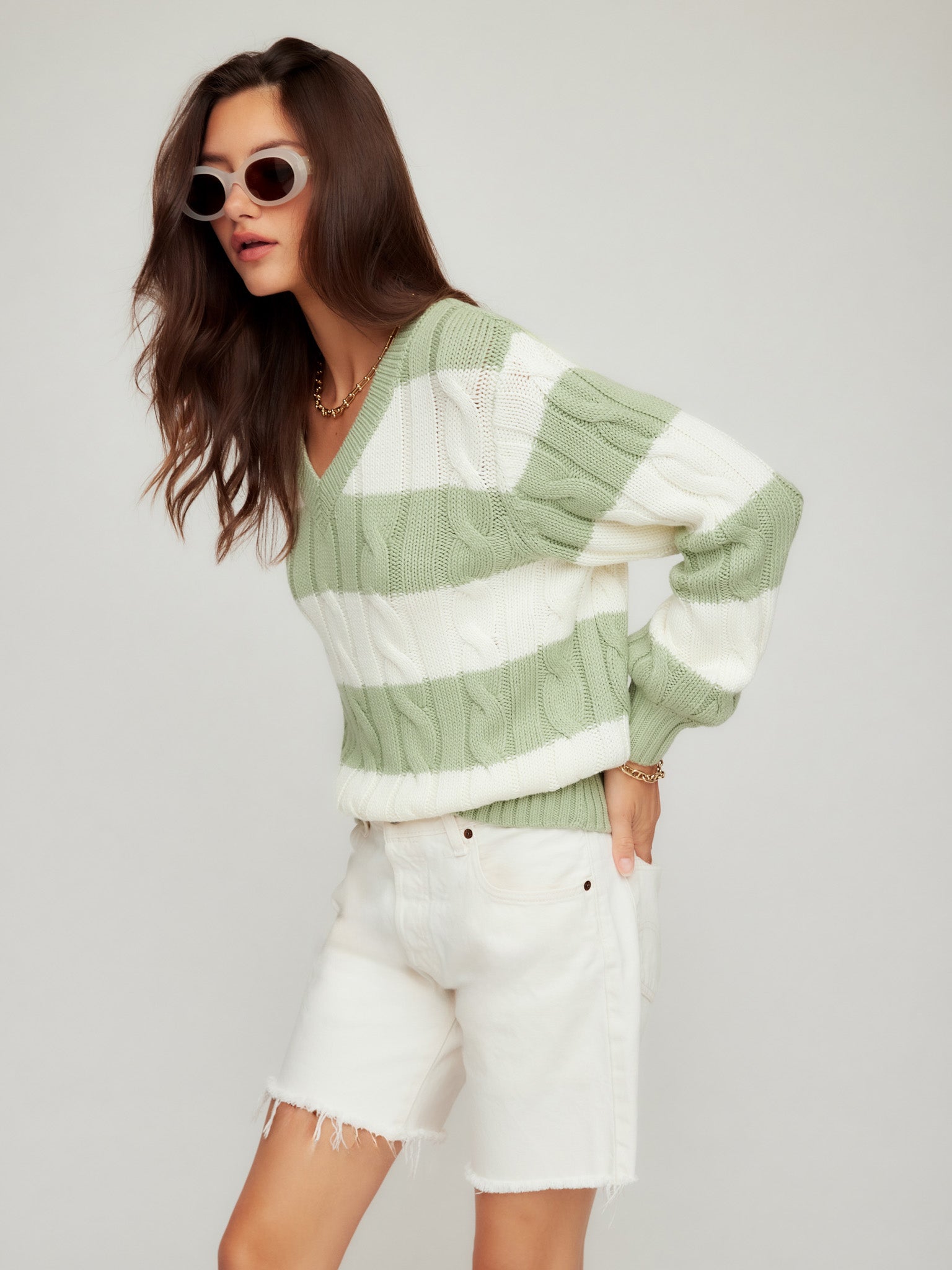 Avalee Stripe Cable Sweater
