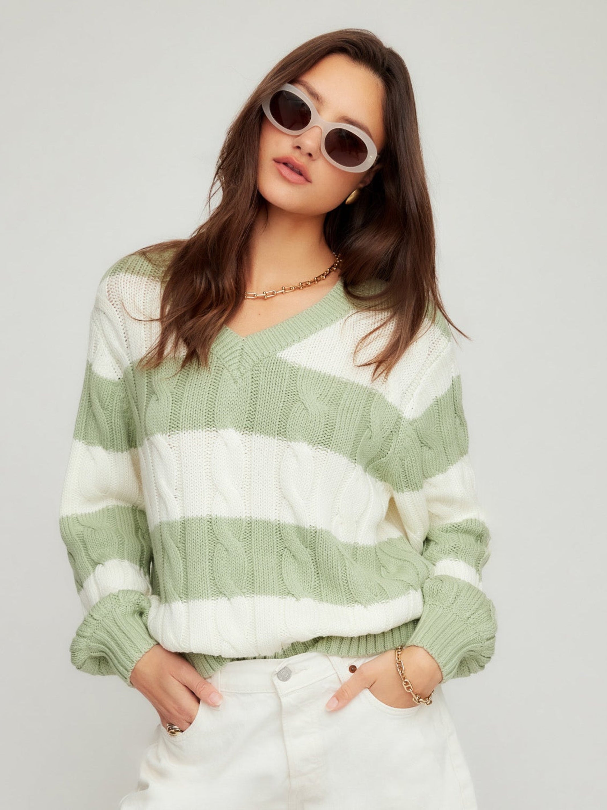 Avalee Stripe Cable Sweater