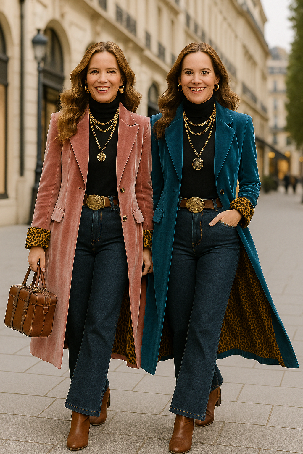 Rina | Revers Double-Breasted Velvet Leopard Coat