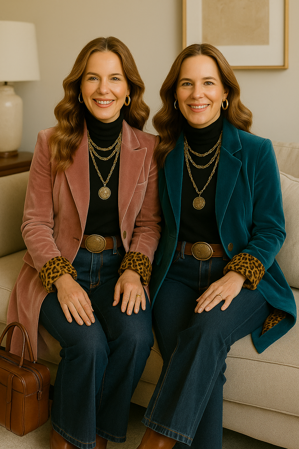 Rina | Revers Double-Breasted Velvet Leopard Coat