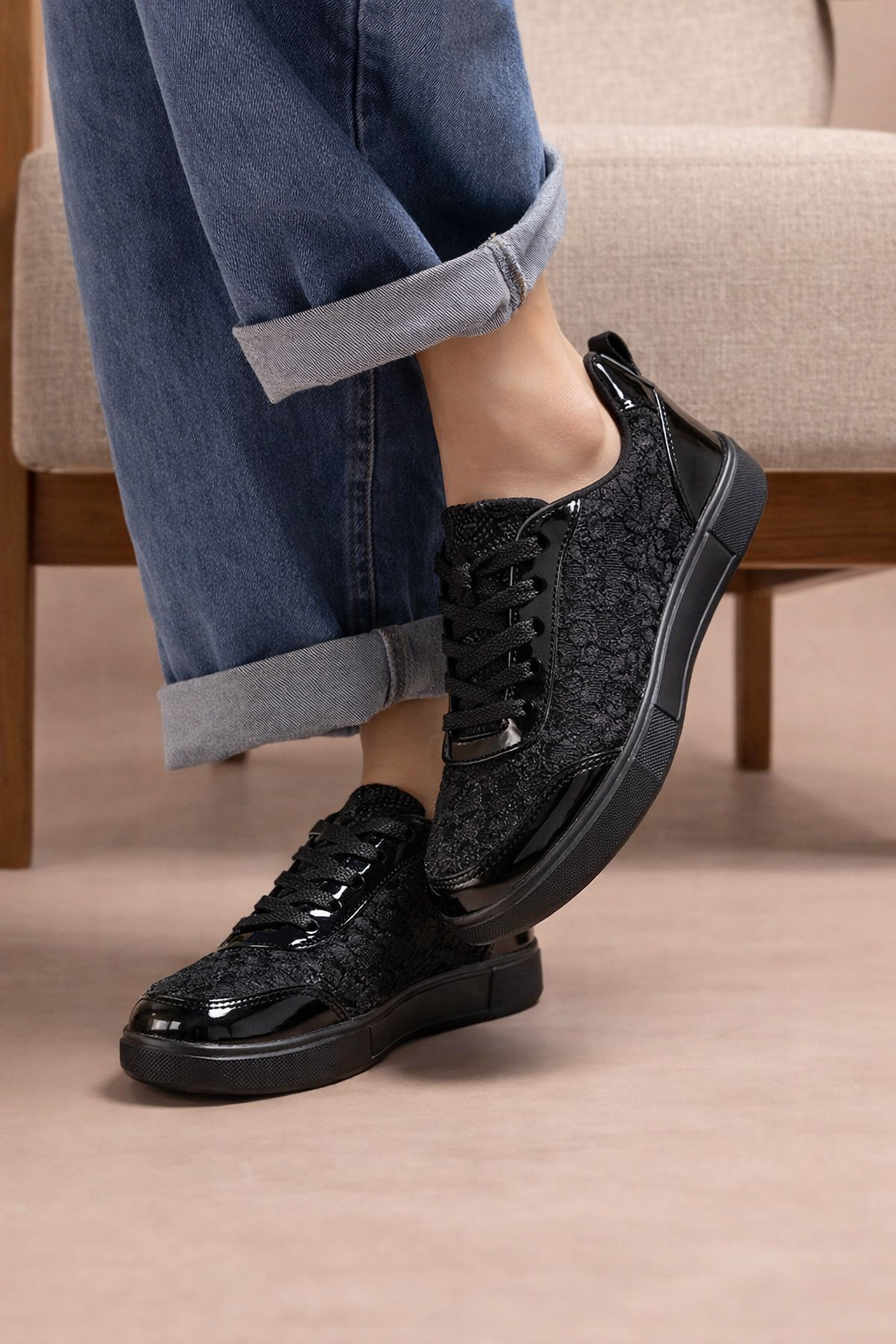 Liena | Floral Lace-Up Sneakers