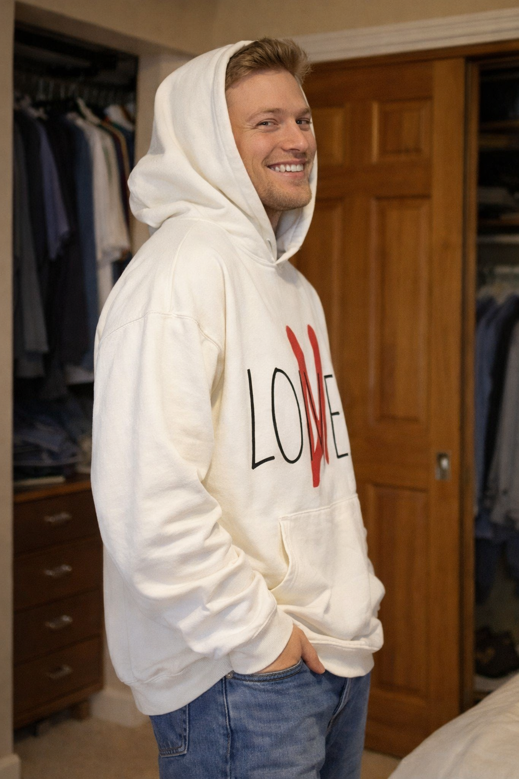 Love | White Hooded Cotton Sweatshirt