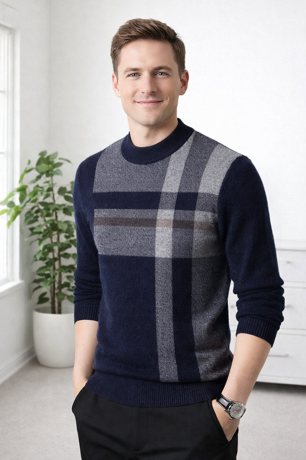 Raul | Plaid Pattern Cashmeremix Sweater