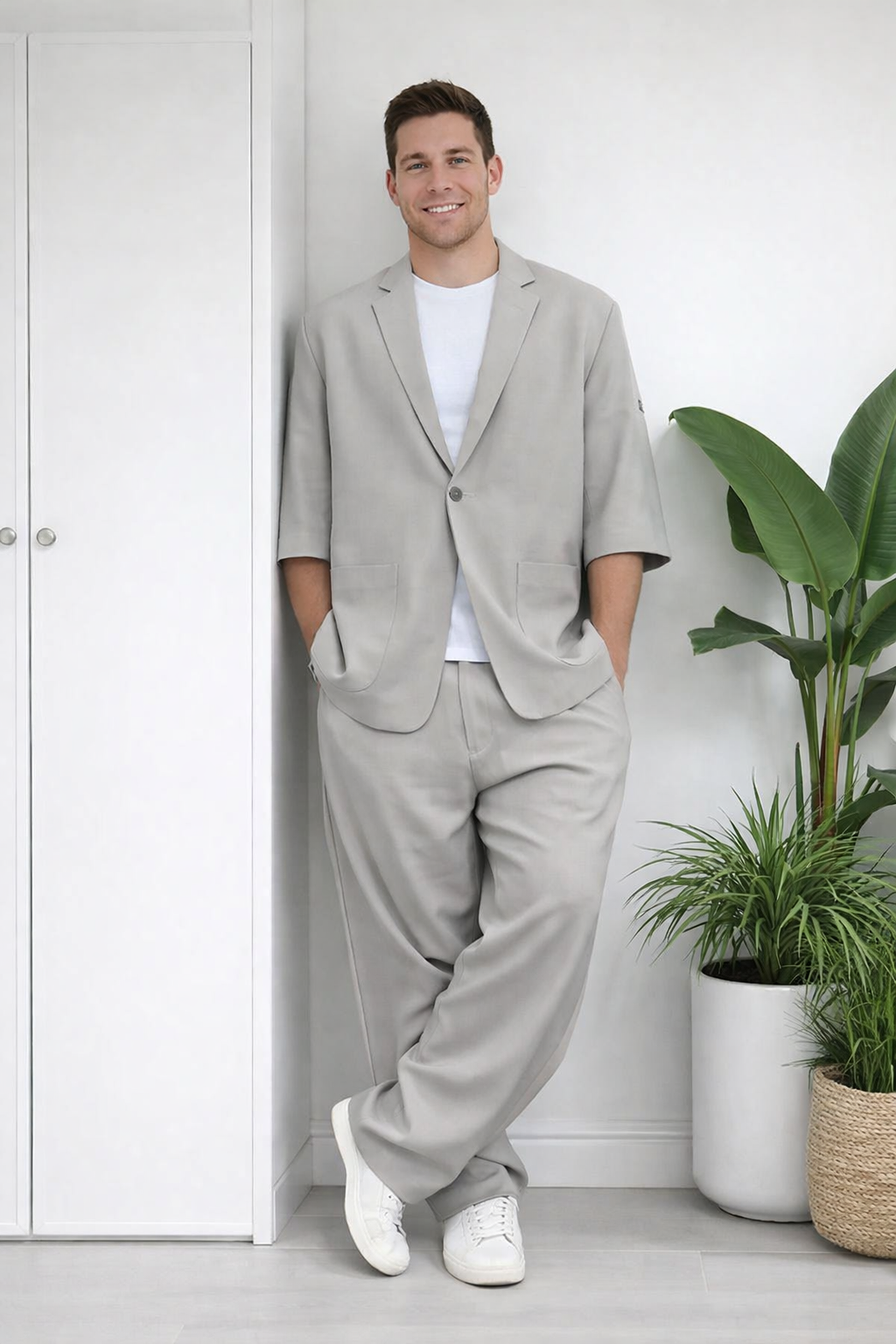 Theo | Modern Minimalist Short Sleeve Blazer & Pants Set