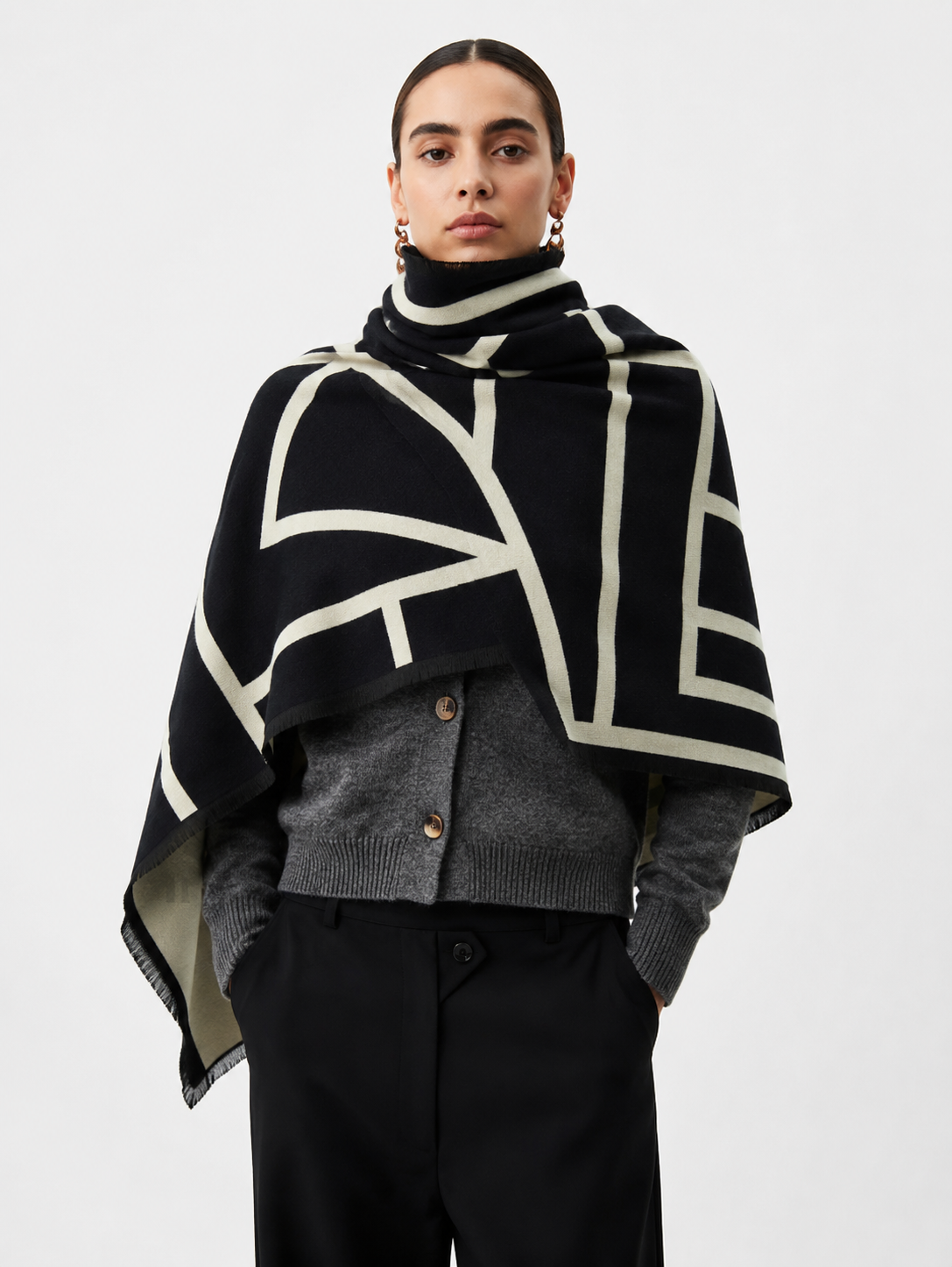 Rae | Wool Blend Graceful Geometric Pattern Scarf