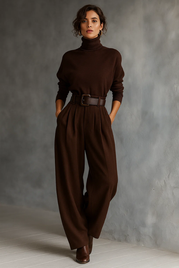 Melian – Jumpsuit with Turtleneck, Wide Legs, and Belt