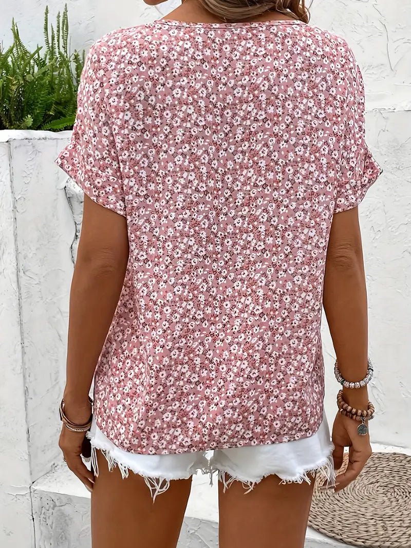 Gelin | Floral Print Short Sleeve Button-Front Blouse