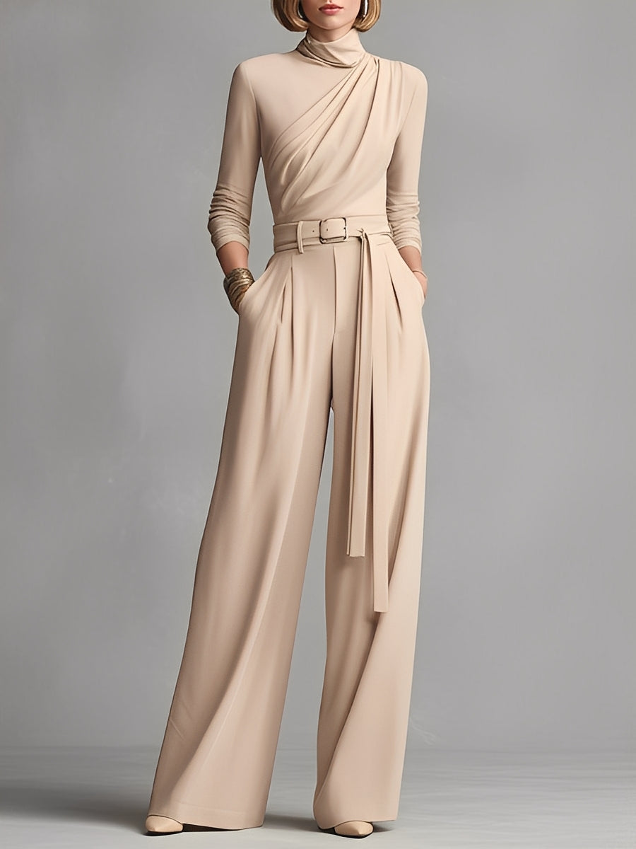 Sage | Neutral-colored Cotton Blend Knit Jumpsuit With Gathered Waist