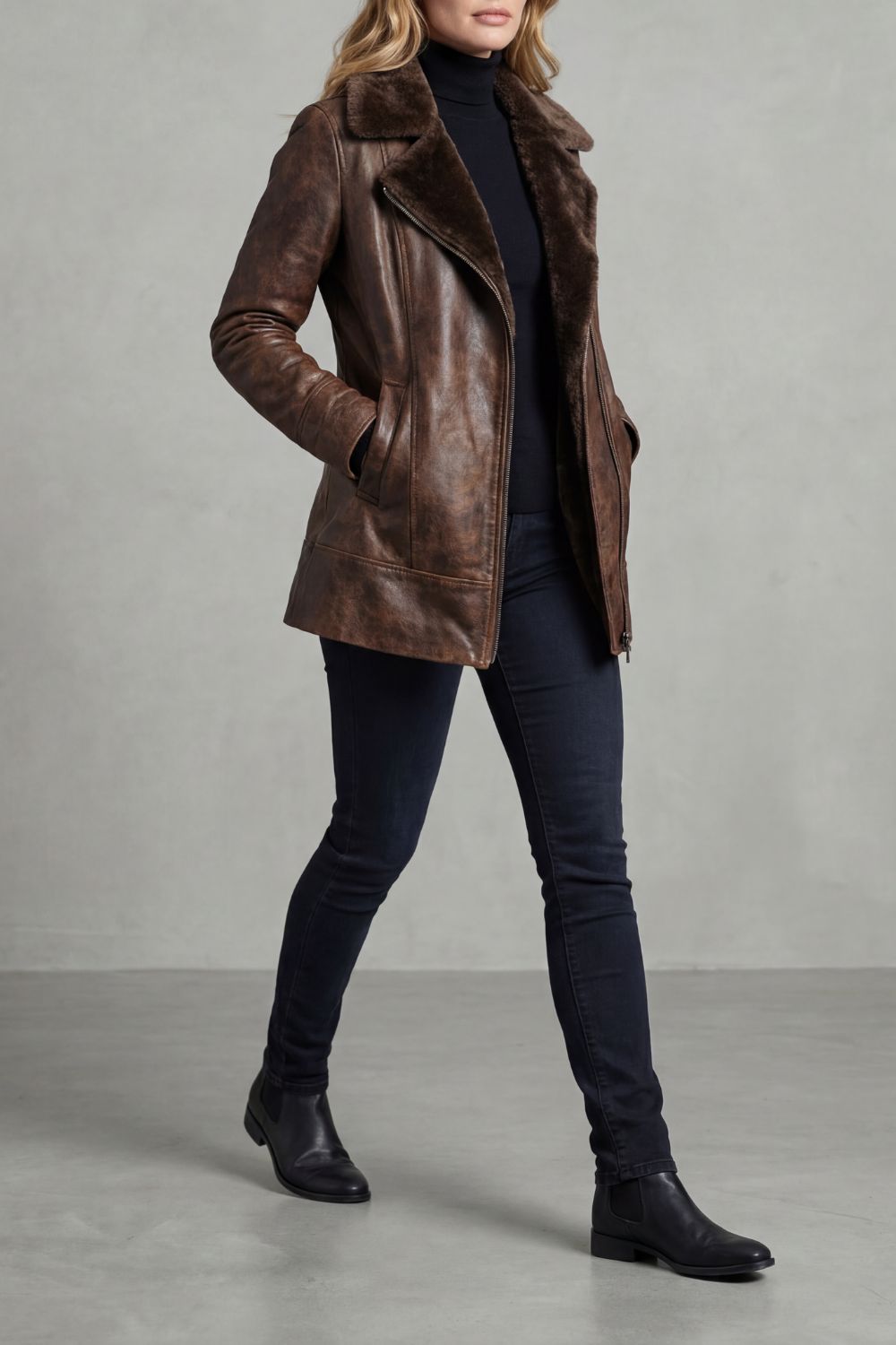 Ravella | Leather Jacket with Shearling Collar