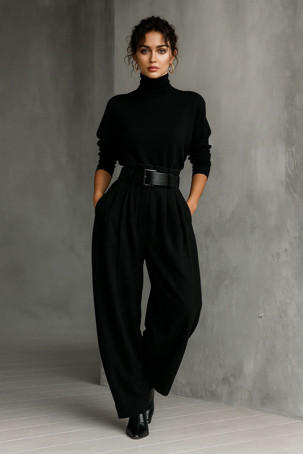 Melian – Jumpsuit with Turtleneck, Wide Legs, and Belt