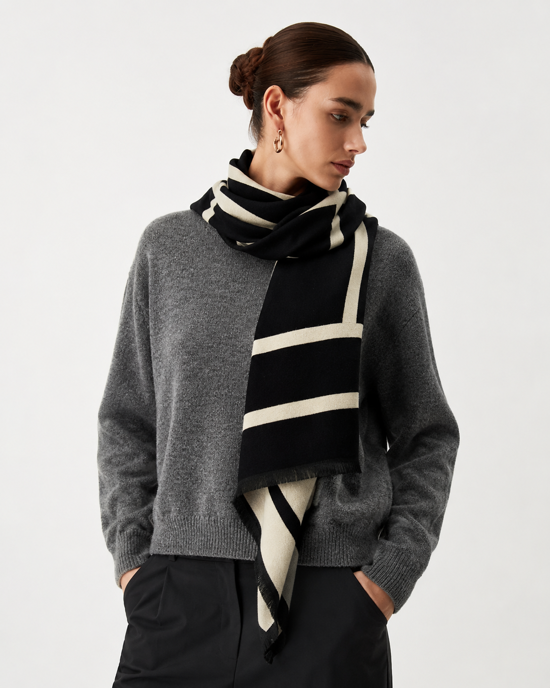 Rae | Wool Blend Graceful Geometric Pattern Scarf