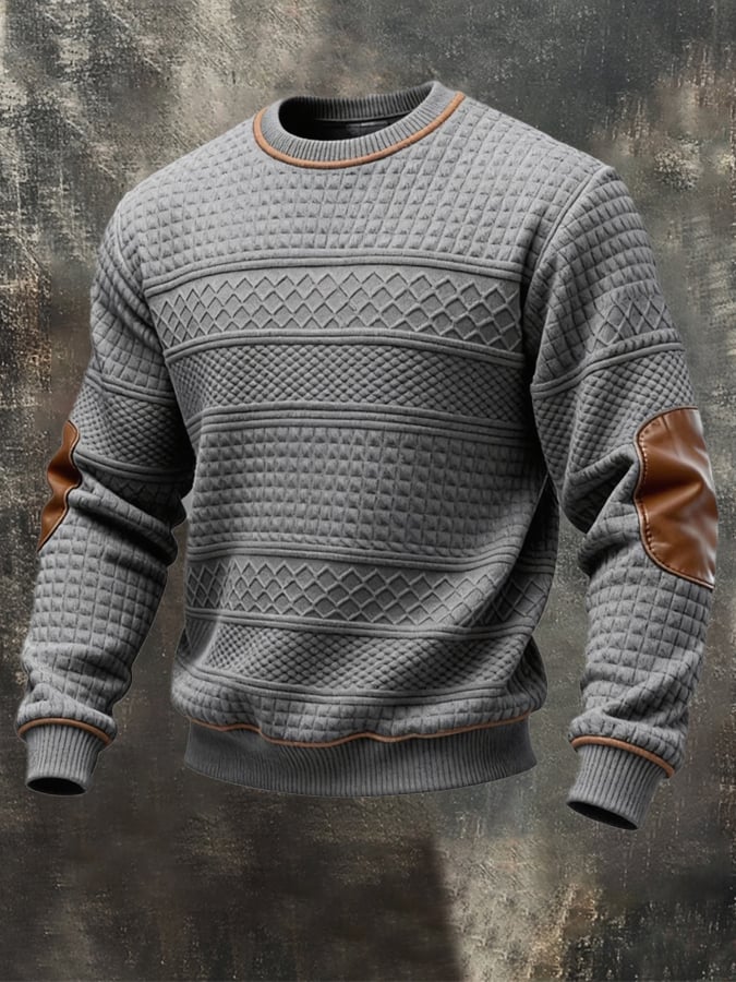 Roth | Retro 3D Textured Fabric Leather Crew Neck Sweatshirt