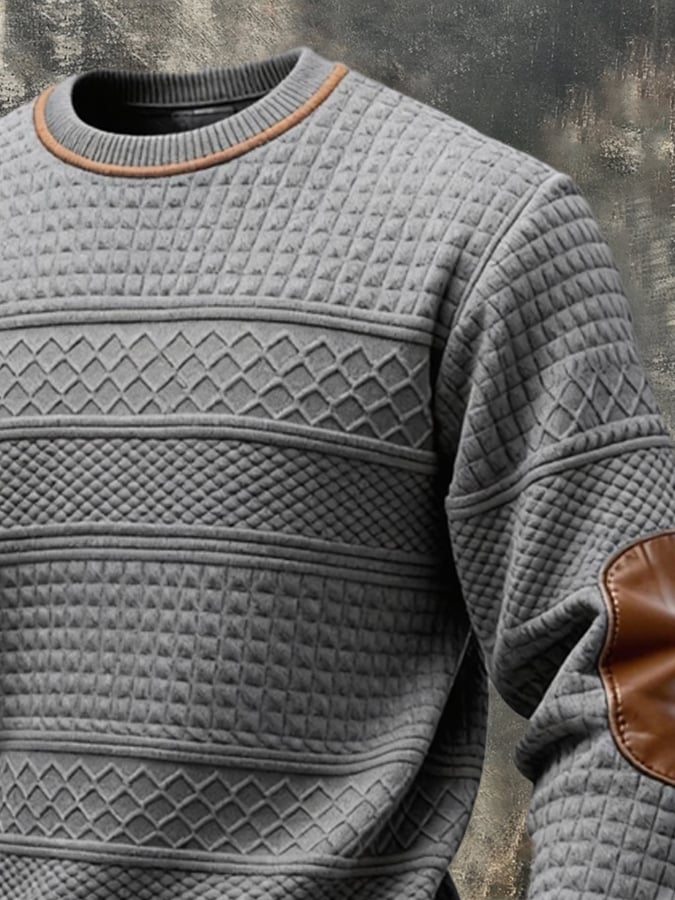 Roth | Retro 3D Textured Fabric Leather Crew Neck Sweatshirt