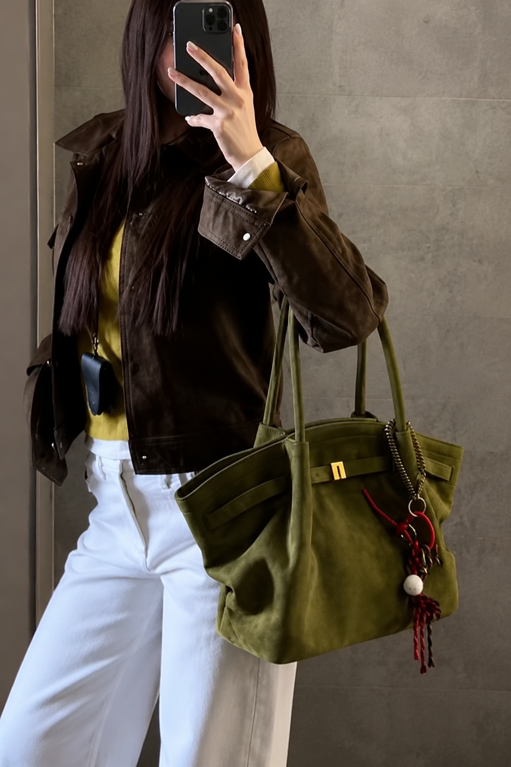 Belle | Green Large Suede Shoulder Bag