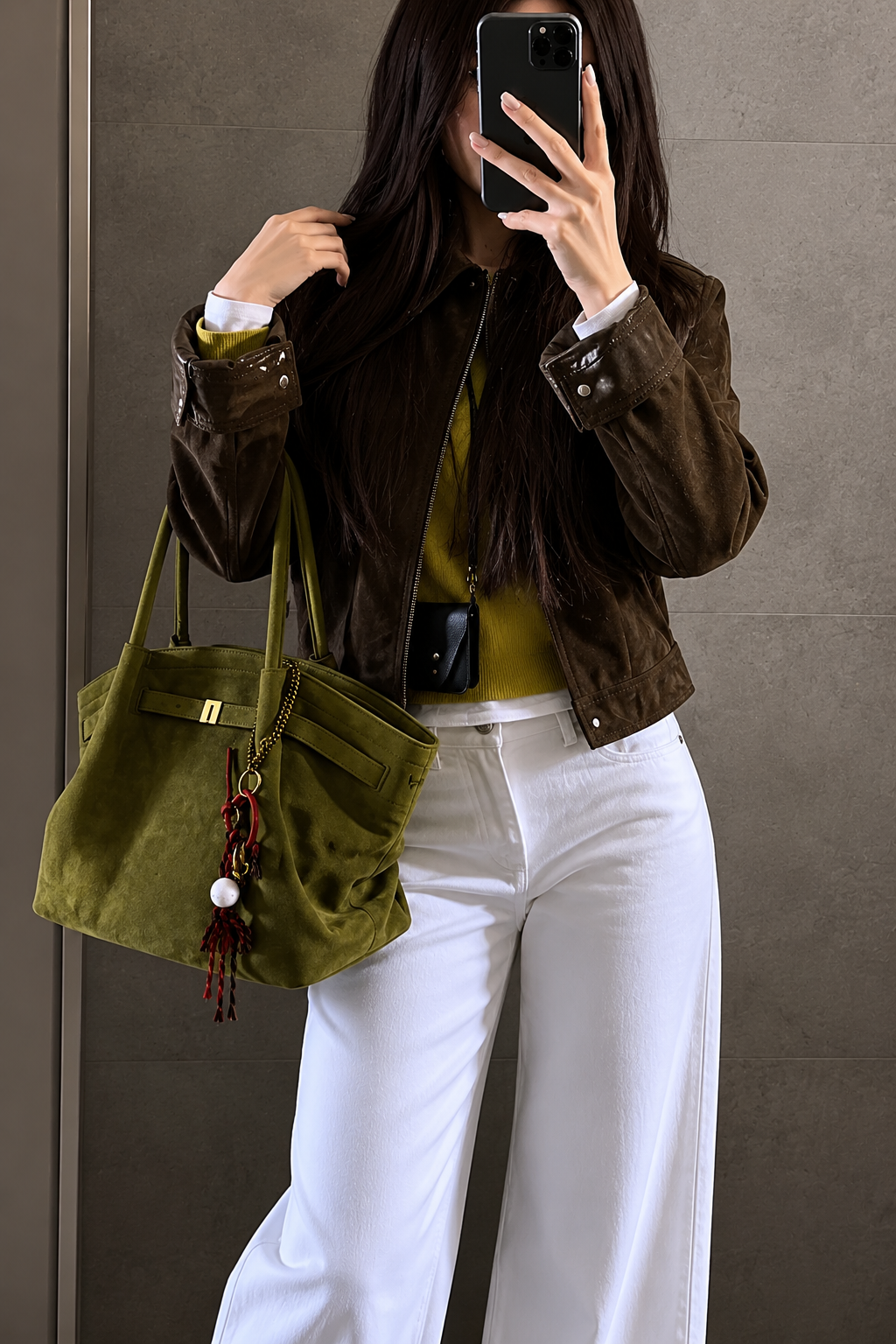 Belle | Green Large Suede Shoulder Bag