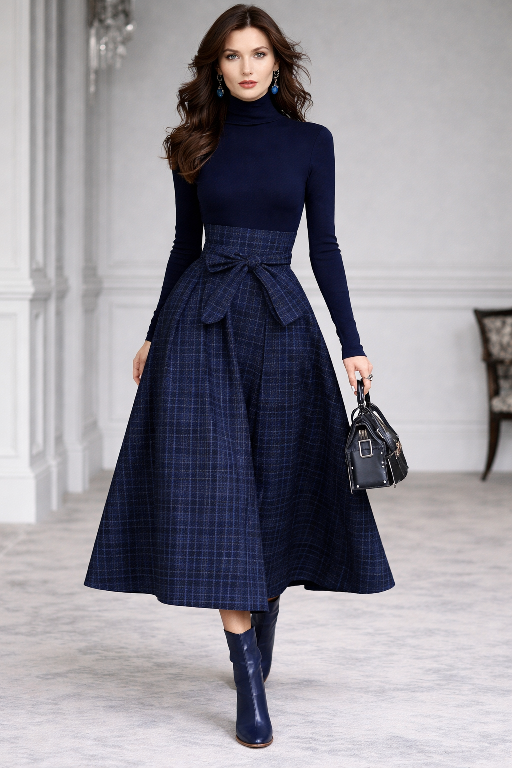 Stephie | Top and Checked Skirt Set