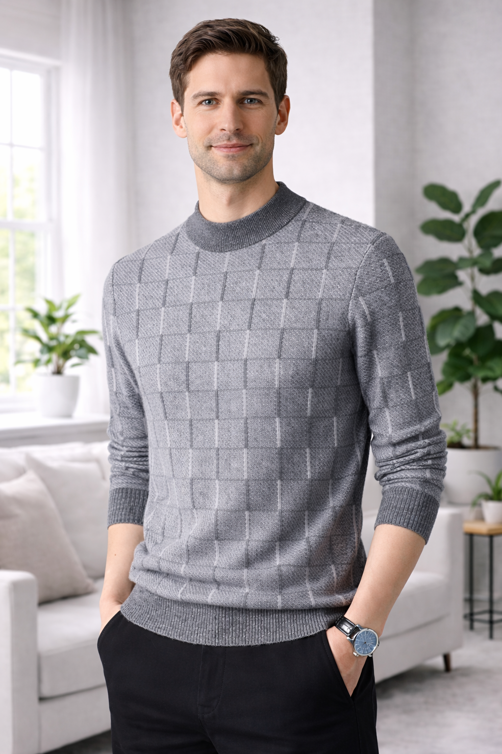 Ethan | Grid Pattern Cashmeremix Sweater