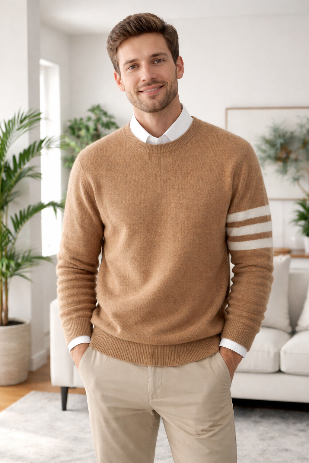 Bert | Striped Sleeve Cashmere Wool Sweater