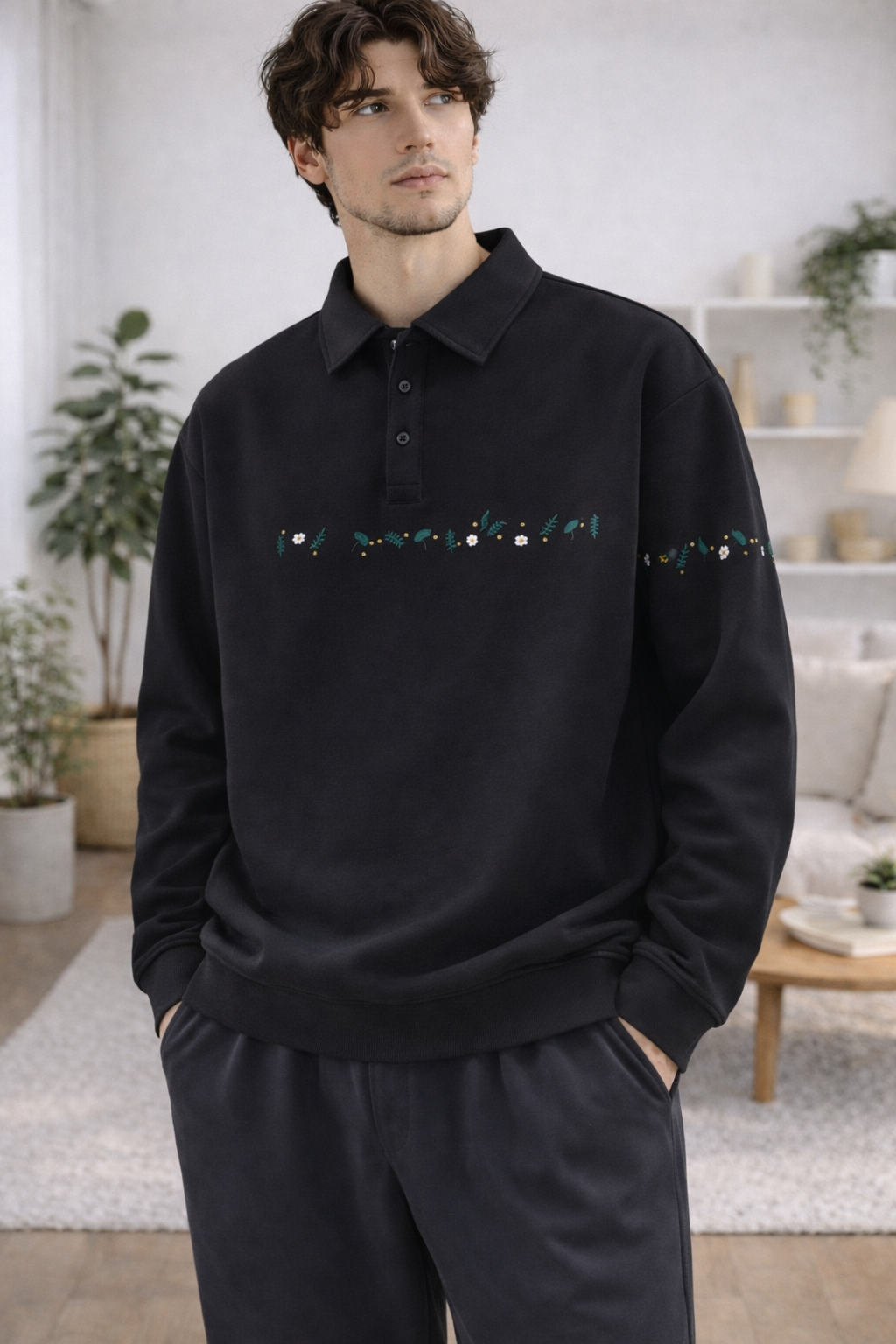 Chris | Embroideried Button Cotton Sweatshirts