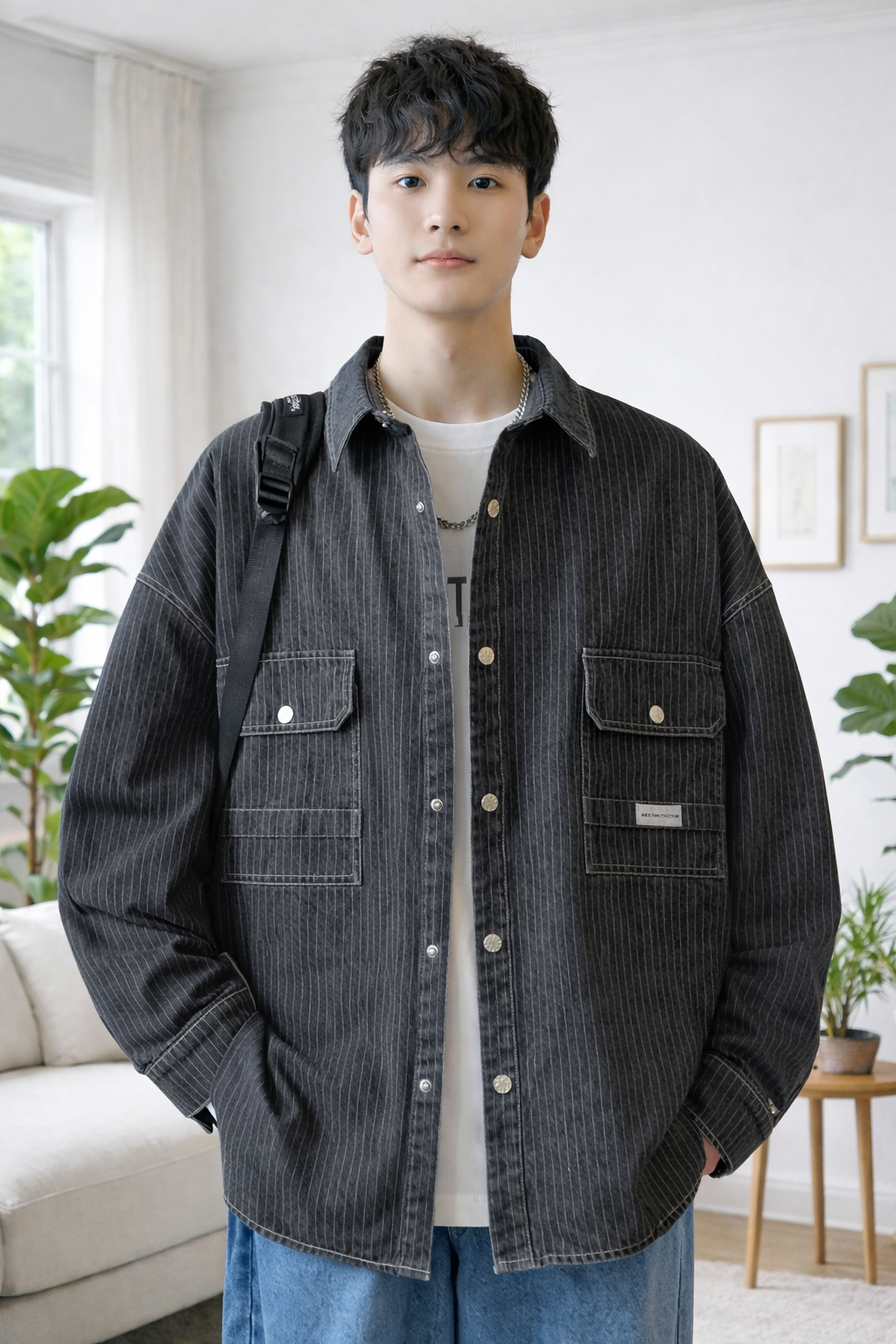 Anton | Striped Pockets Denim Coat