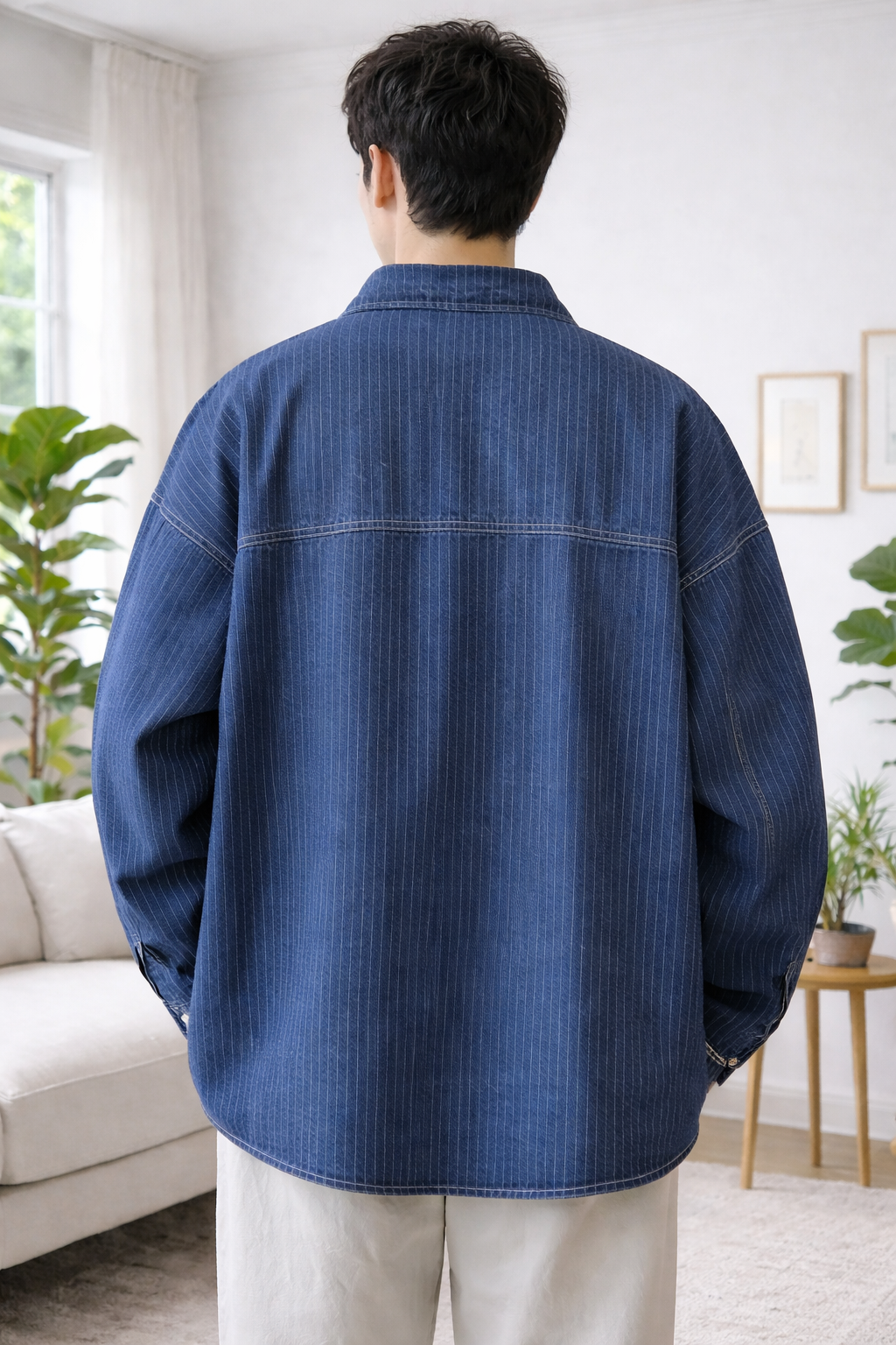 Anton | Striped Pockets Denim Coat