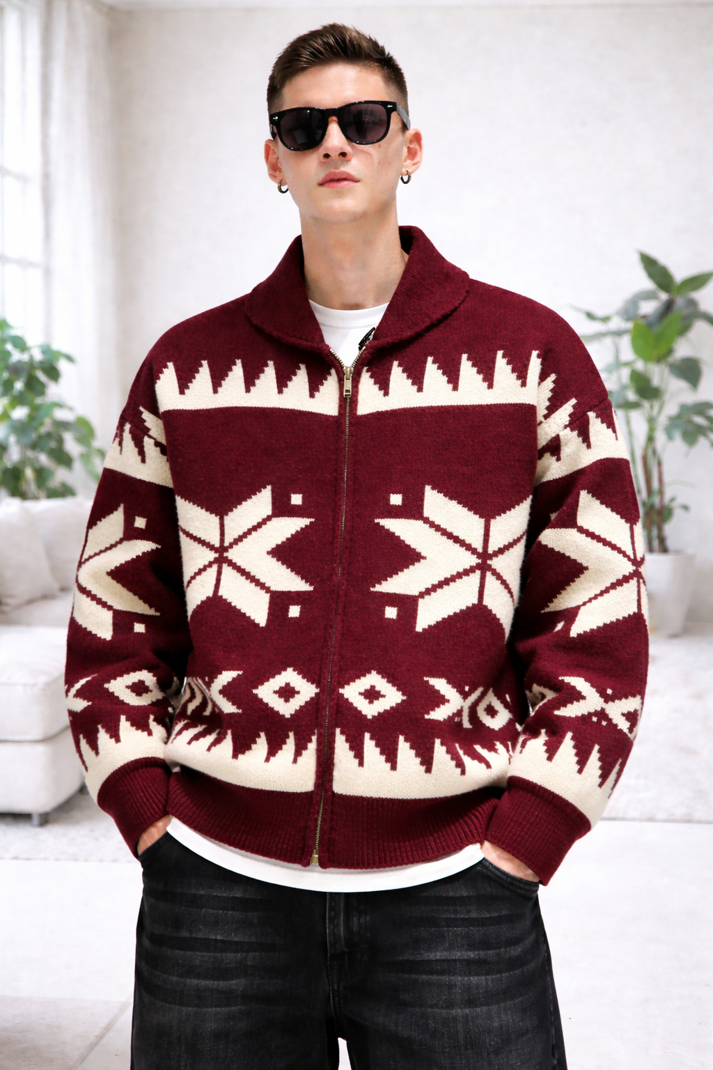 Jacquard | Zip Up Cozy Knitted Coat