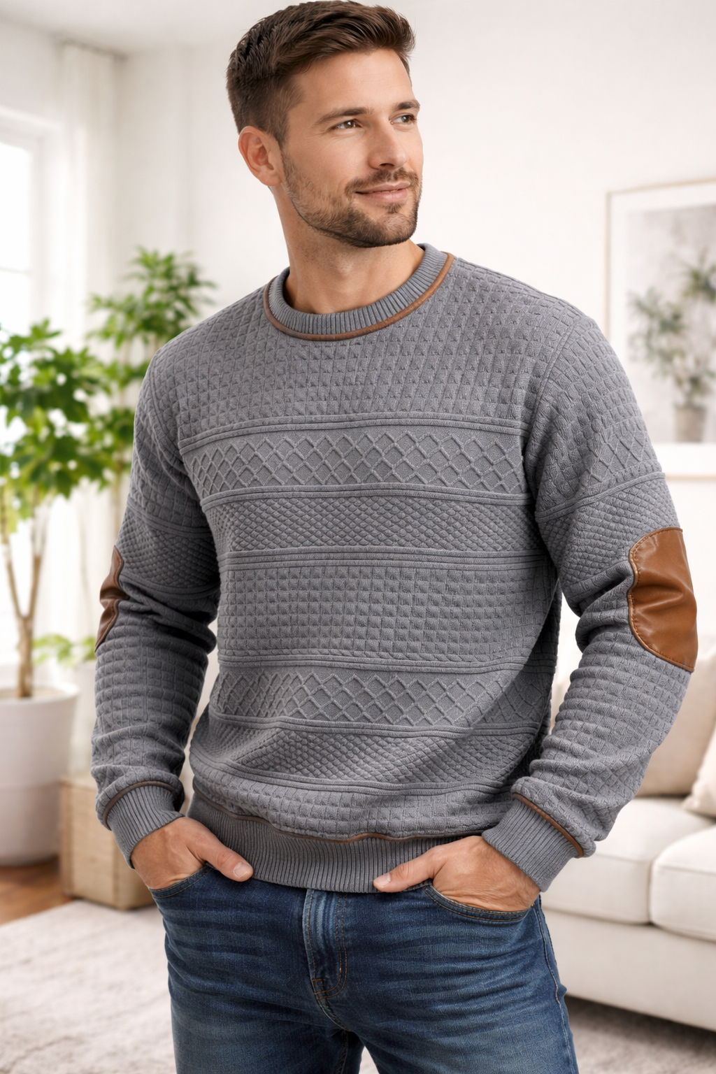 Roth | Retro 3D Textured Fabric Leather Crew Neck Sweatshirt