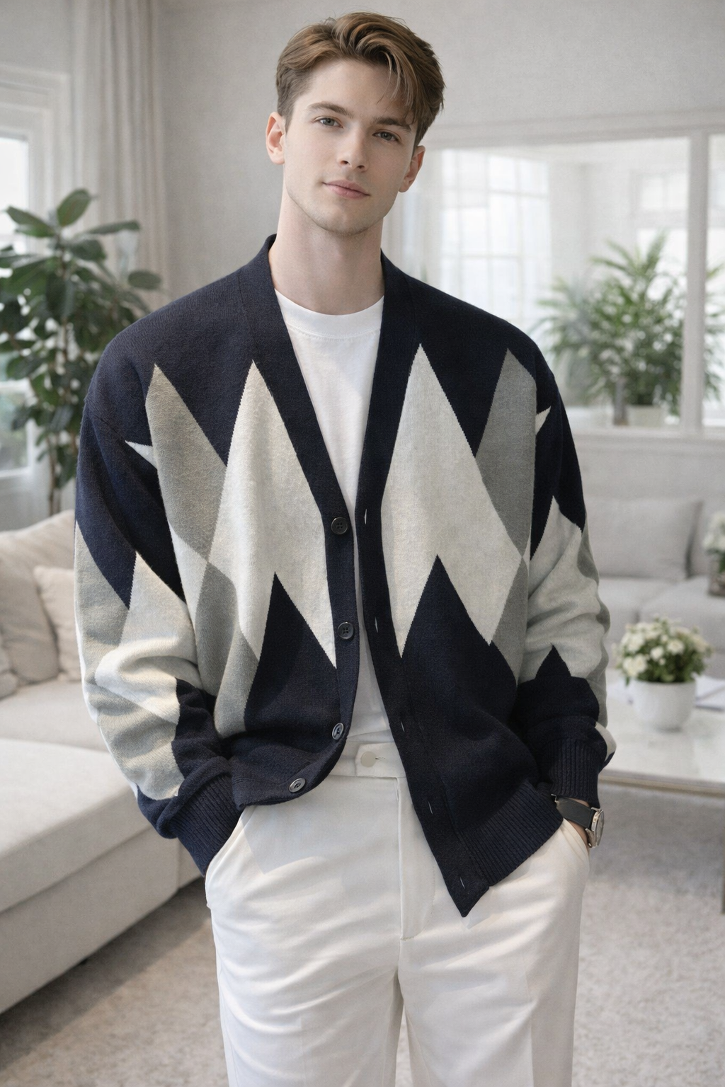 Jimmy | Plaid Cozy Knit V-Neck Coat