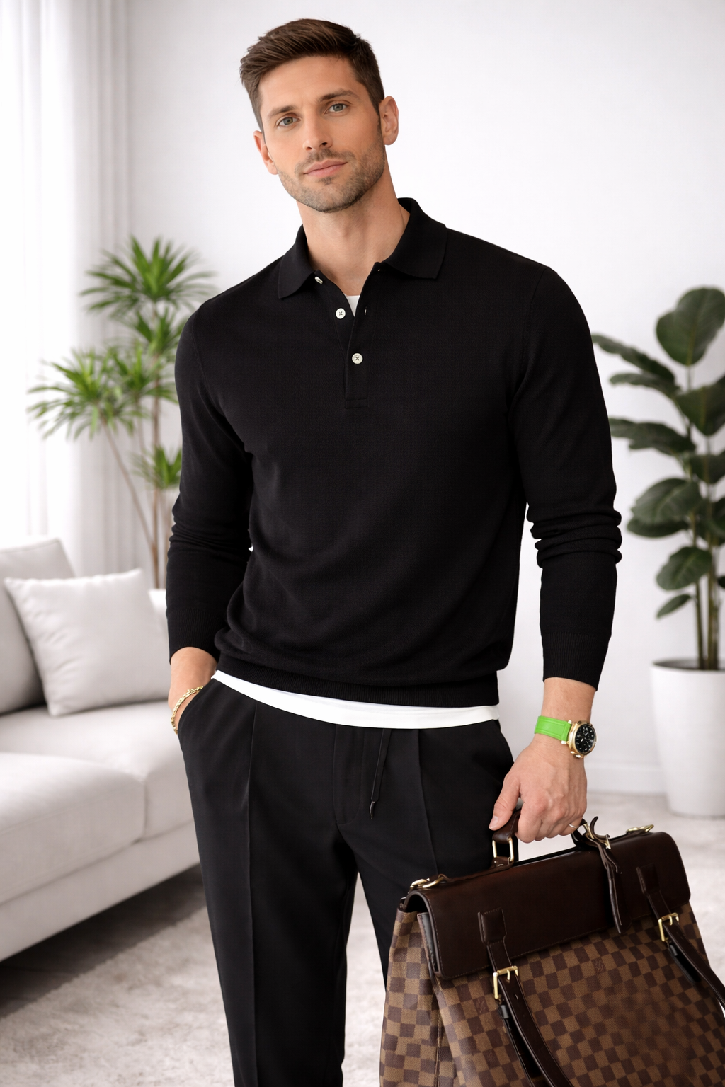 Ben | Long Sleeve Knitted Polo Sweater