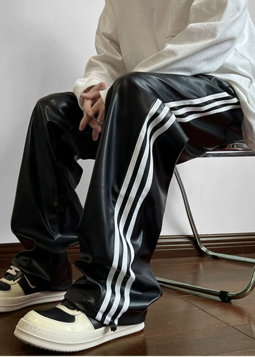 Mike | Oversized Striped Leather Pants