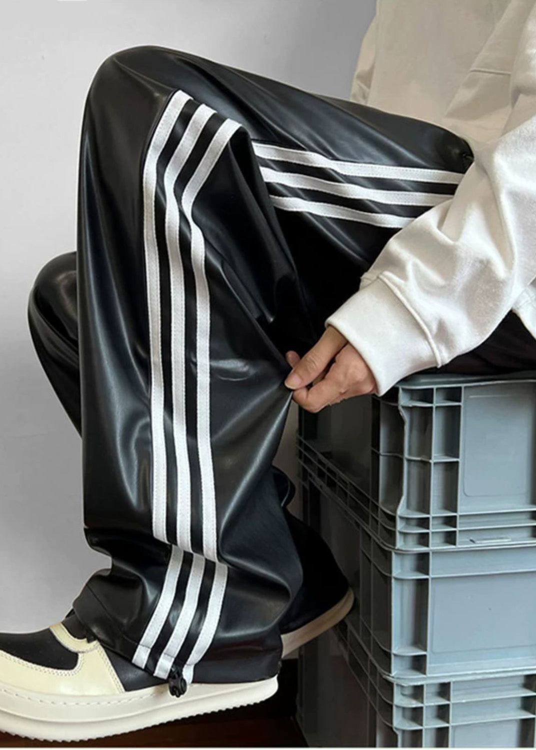 Mike | Oversized Striped Leather Pants