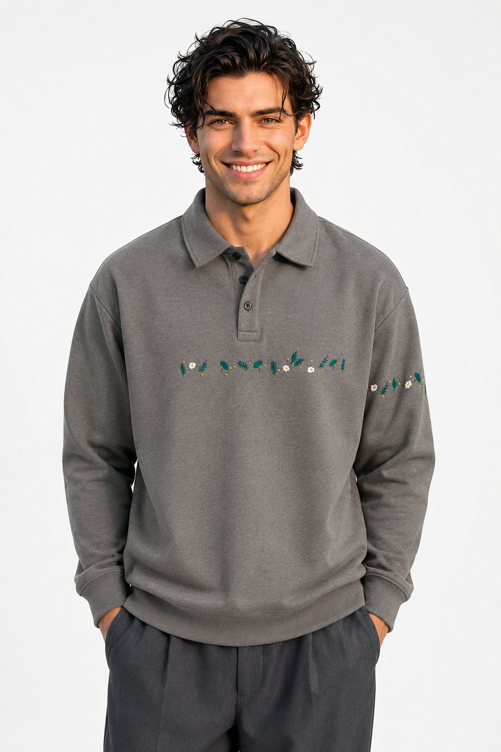 Chris | Embroideried Button Cotton Sweatshirts