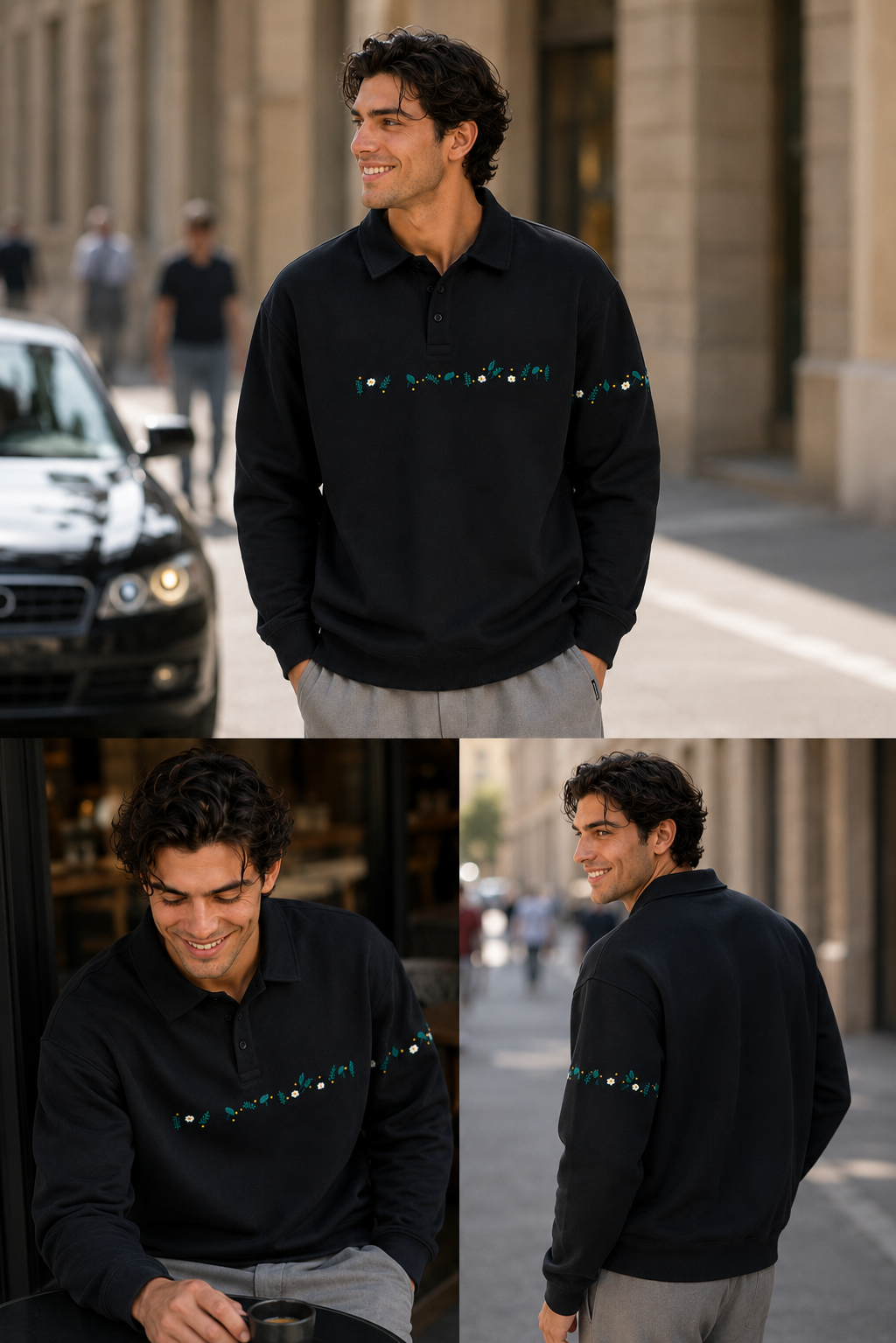 Chris | Embroideried Button Cotton Sweatshirts