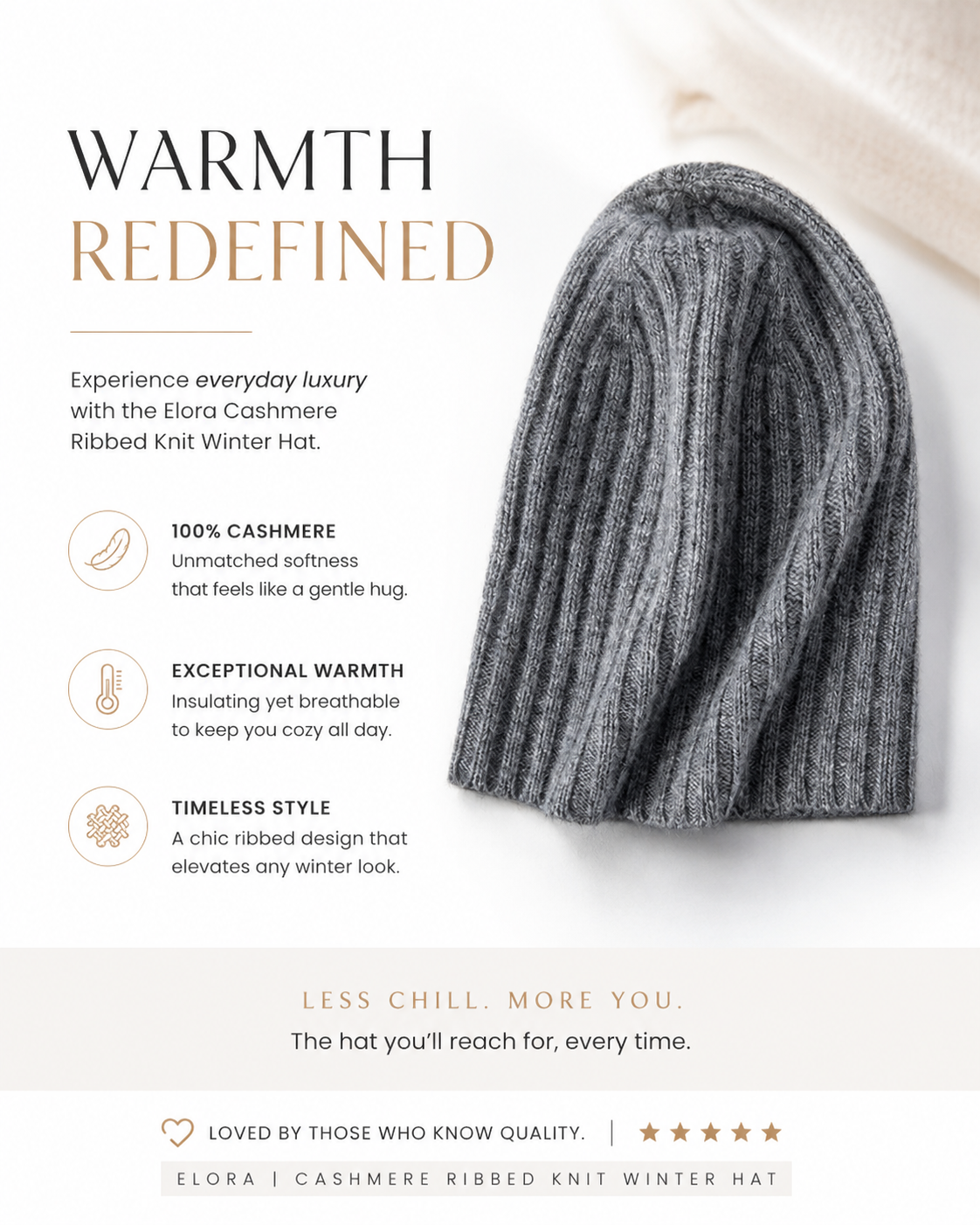 Elora | Cashmere Ribbed Knit Winter Hat