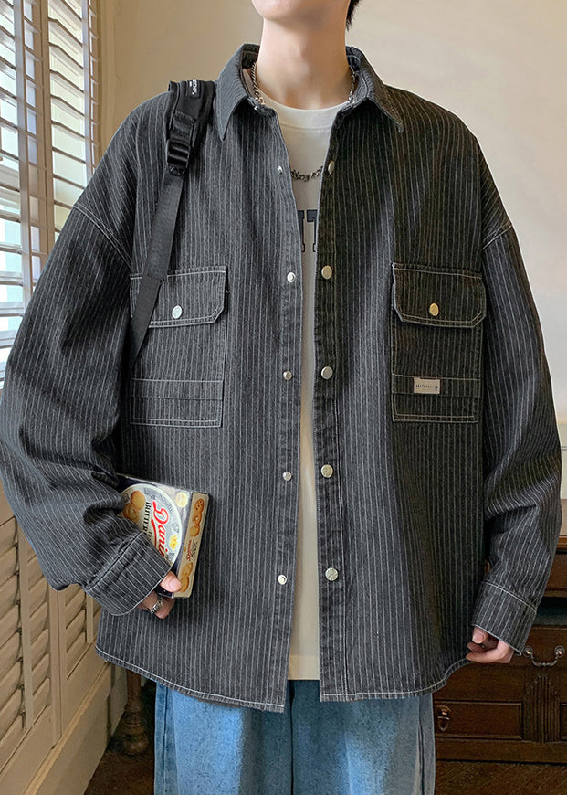 Anton | Striped Pockets Denim Coat