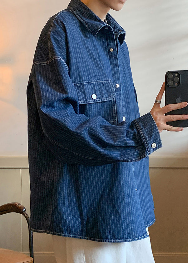 Anton | Striped Pockets Denim Coat