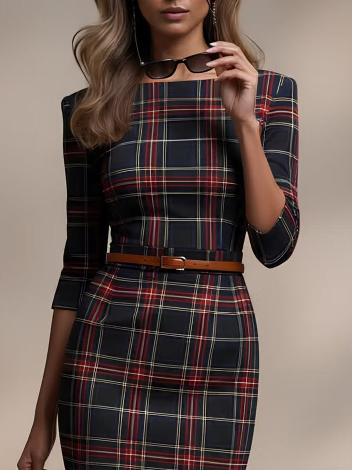 Lenora | Classic Checked Midi Dress