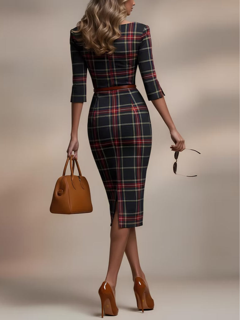 Lenora | Classic Checked Midi Dress