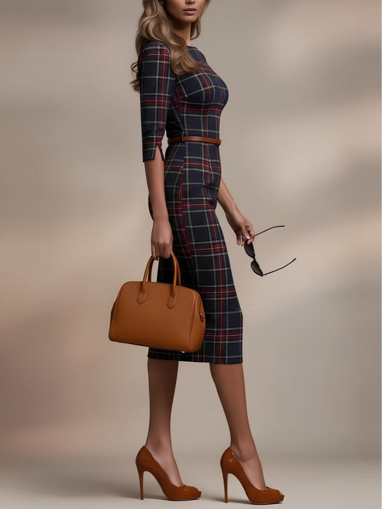 Lenora | Classic Checked Midi Dress