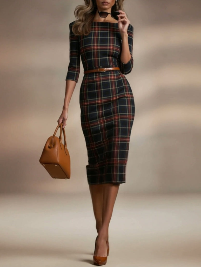 Lenora | Classic Checked Midi Dress