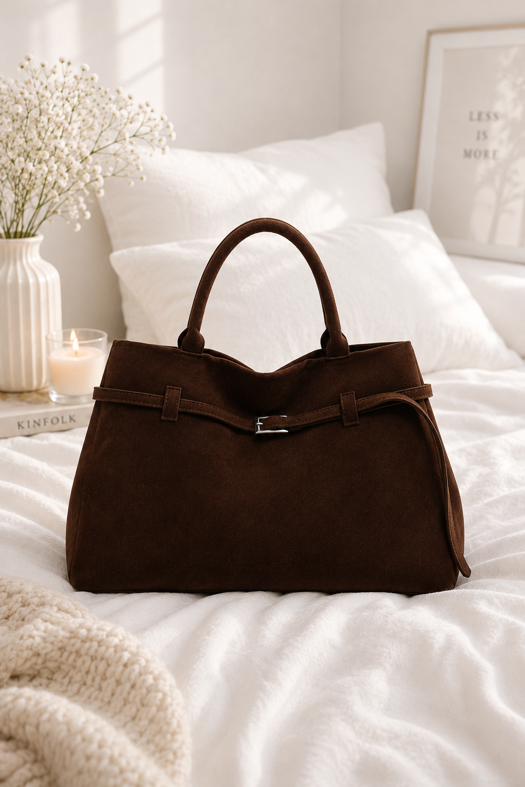 Grace | Faux Suede Hasp Large Tote Handbag