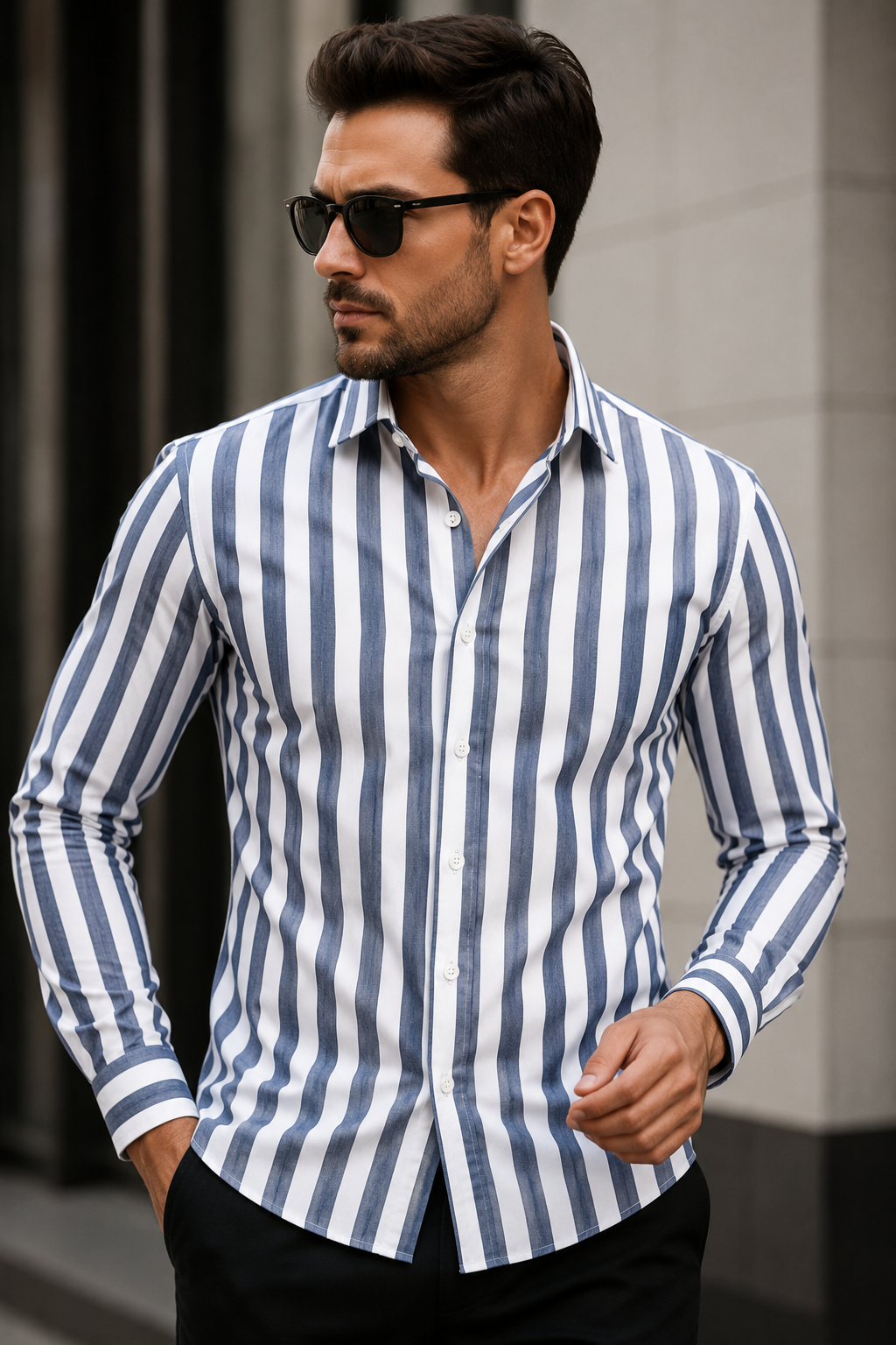 Jacki | Cotton Linen Striped Button Down Long Sleeve