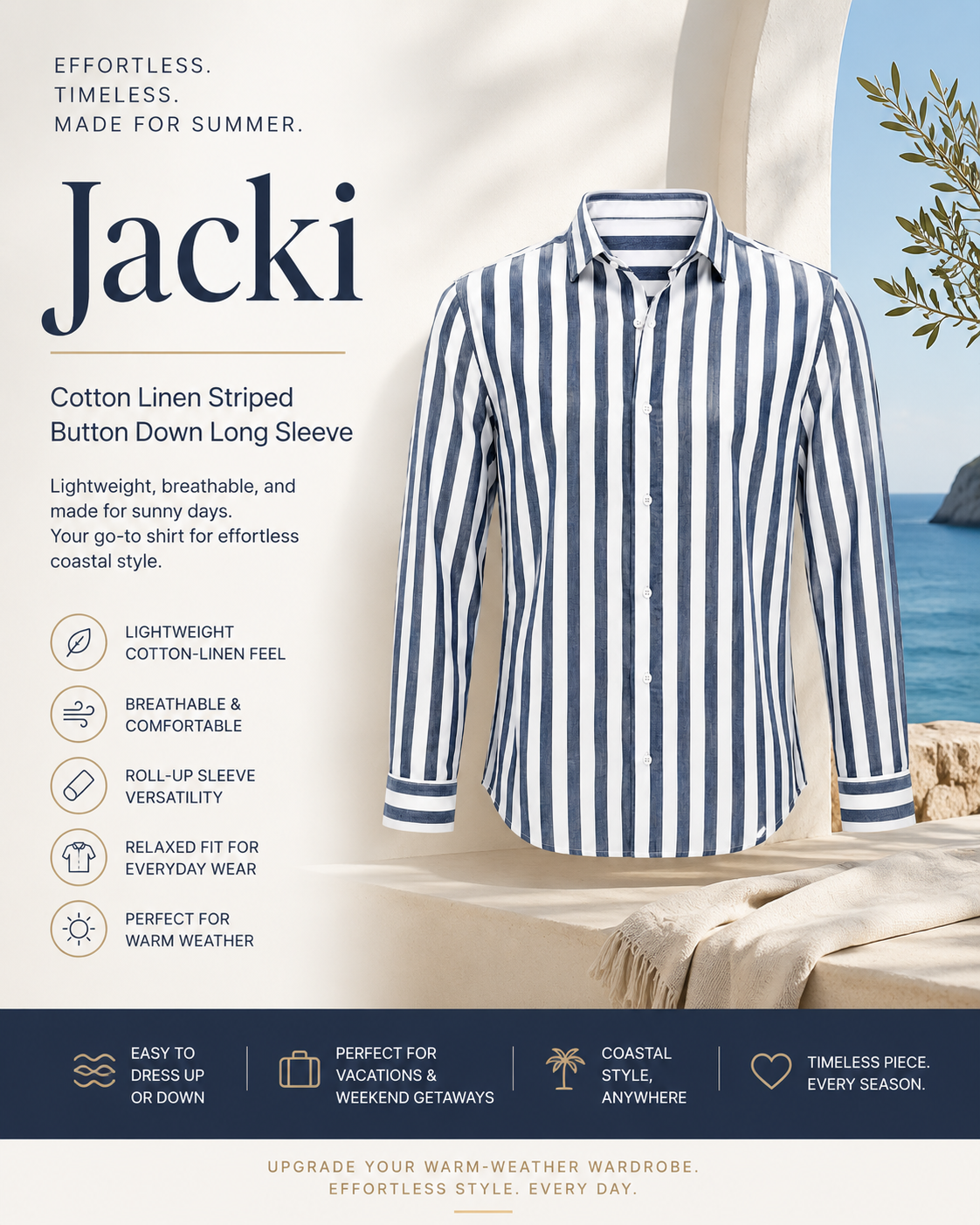 Jacki | Cotton Linen Striped Button Down Long Sleeve