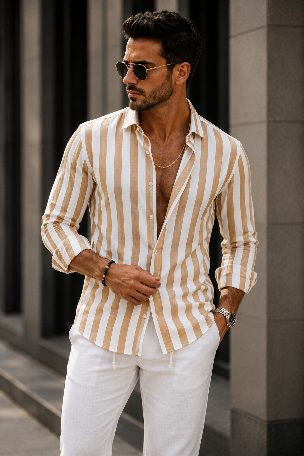 Jacki | Cotton Linen Striped Button Down Long Sleeve