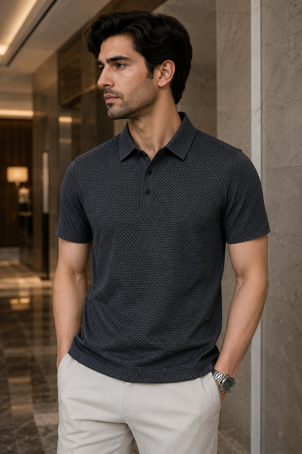 Jason | Textured Short Sleeve Button Polo Shirt